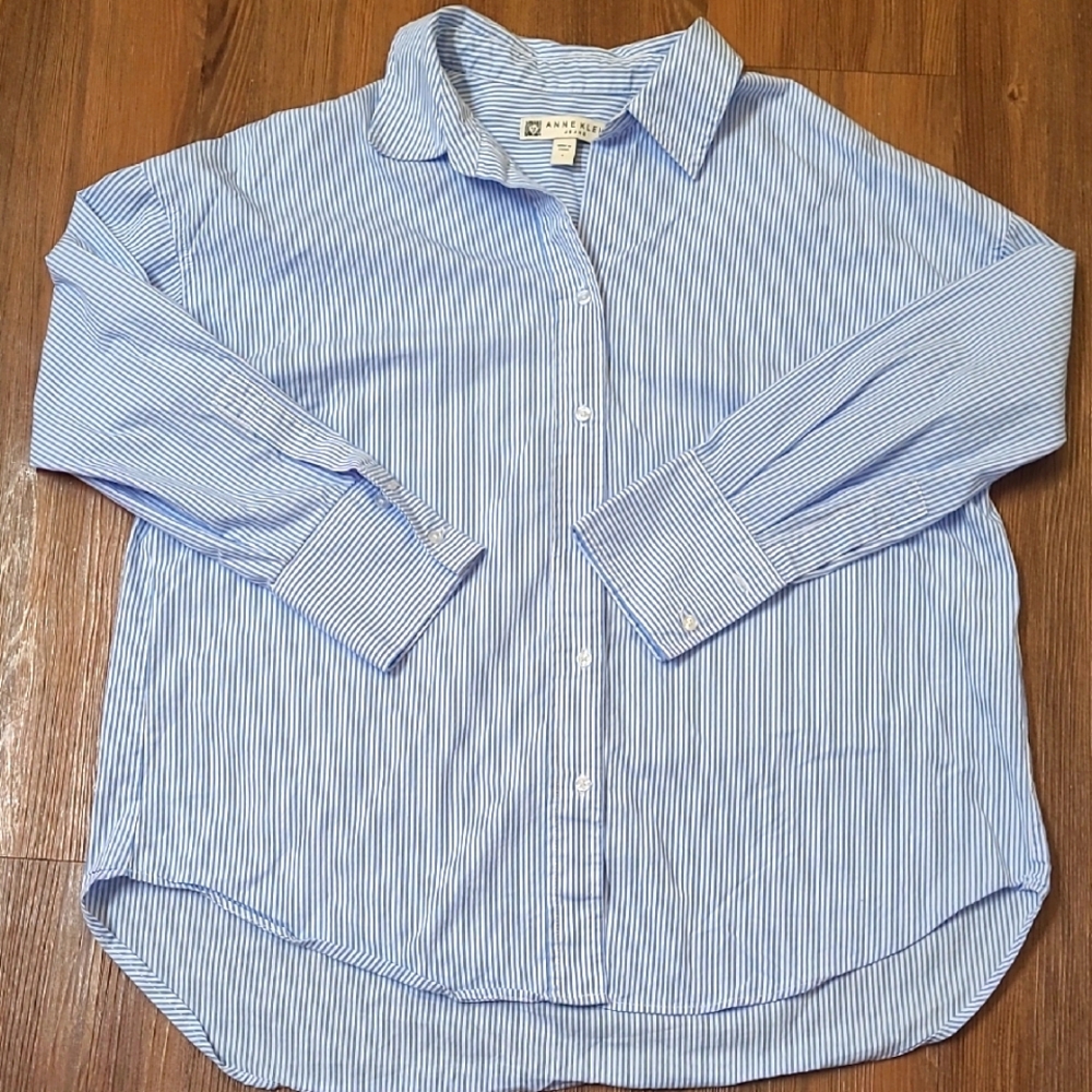 Anne Klein Light Blue Striped Shirt used good condition.